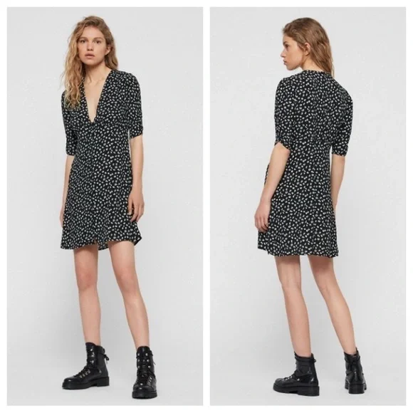 All Saints Kors scatter ditsy floral dress black 30634 - Picture 2 of 9